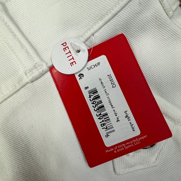 Spanx Women Stretch Twill Cropped Wide Leg Pants Size Small Petite White New - Picture 6 of 9